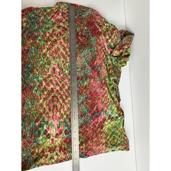 Anne Klein Womens Faux Wrap Blouse L Multicolor 3/4 Sleeve Abstract Peacock Work - Picture 14 of 15
